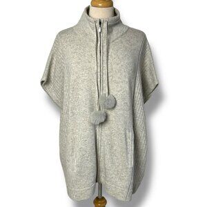Womens Cashmere Wool  Oversize Zip Up Sweater Poncho Oatmeal Short Sleeve Sz S